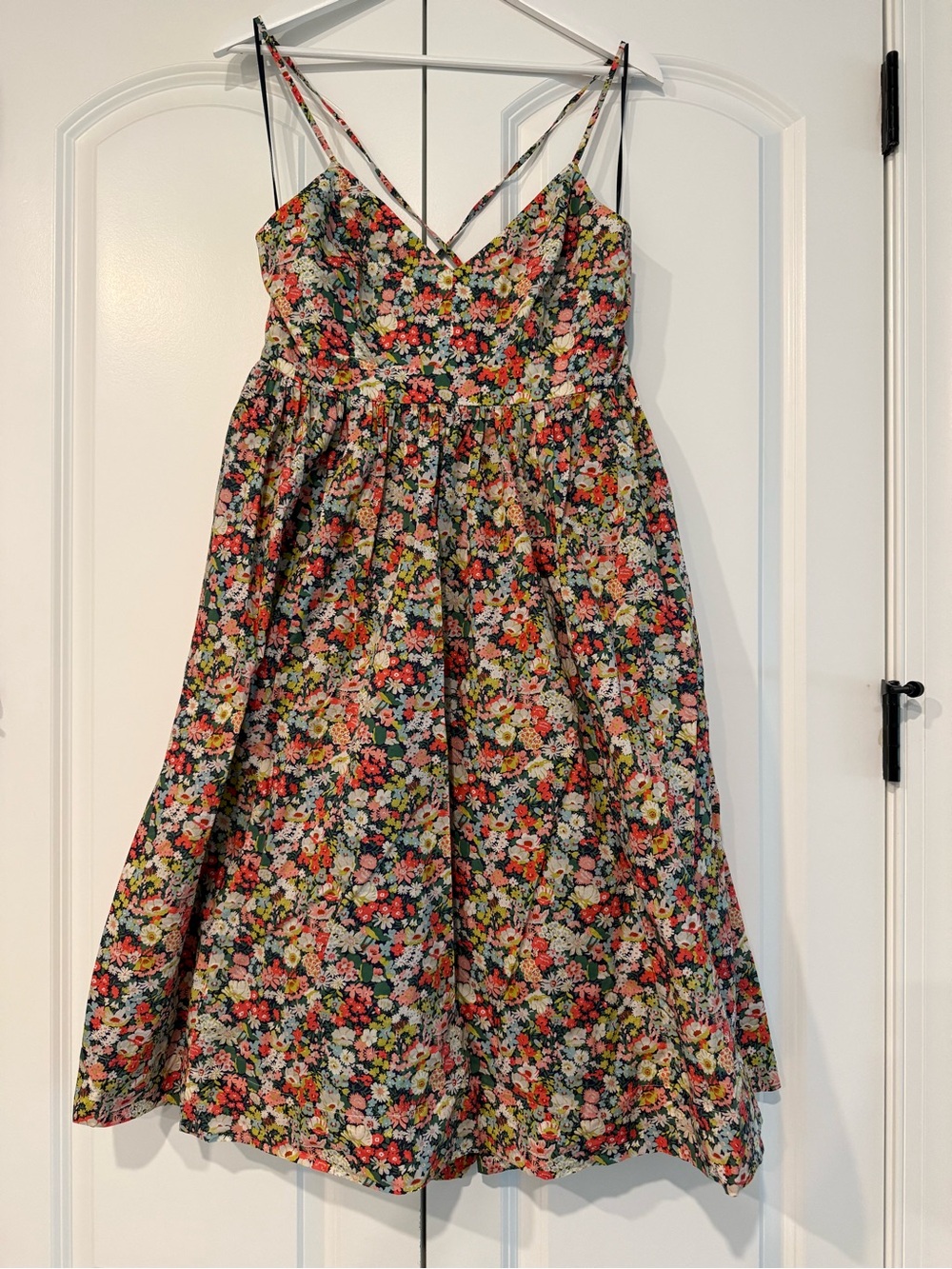 J. Crew Floral Midi Dress in Black, Red, Yellow, Green